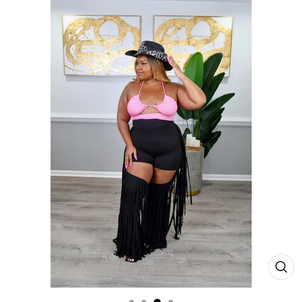 Fringe cutout pants